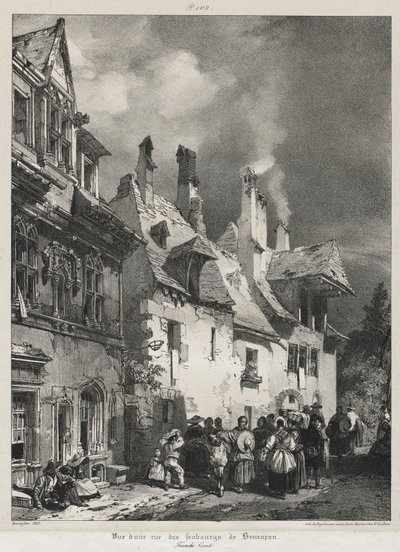 Maleriske og romantiske rejser i det gamle Frankrig, Franche-Comté: Udsigt over en gade i forstæderne til Besançon af Richard Parkes Bonington