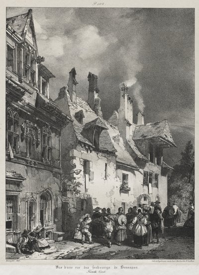 Maleriske og romantiske rejser i det gamle Frankrig, Franche-Comté: Udsigt over en gade i forstæderne til Besançon af Richard Parkes Bonington