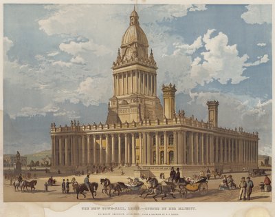 Det nye rådhus, Leeds, åbnet af Hendes Majestæt (chromolitho) af Richard Principal Leitch