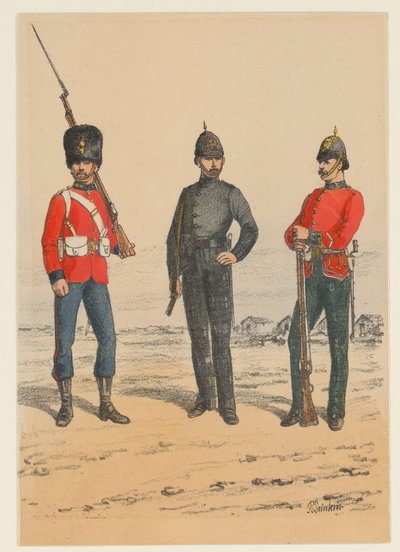 Tre britiske soldater Ni repræsentationer af britiske militæruniformer (serietitel) af Richard Simkin
