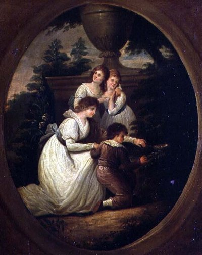 Familiegruppe i en have, ca. 1790 (olie på kobber) af Richard Westall