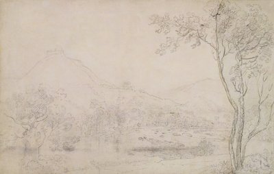 Castell Dinas Bran, Wales (grafit & sort kridt på papir) af Richard Wilson