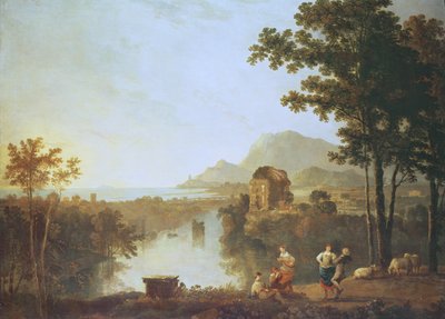 Omfattende kystlandskab om aftenen (olie på lærred) af Richard Wilson
