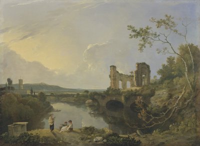 Italiensk landskab (morgen), ca. 1760-65 (olie på lærred) af Richard Wilson
