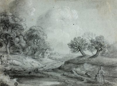 Landskab med kvinde og køer (recto); Skitse af et landskab (verso) af Richard Wilson
