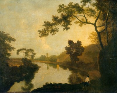 River View with Figures on the Bank, ca. 1760 (olie på lærred) af Richard Wilson
