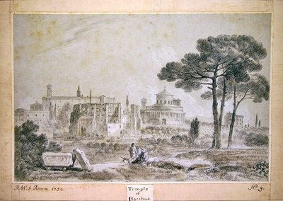 Bacchus tempel (blyant og vask på papir) af Richard Wilson