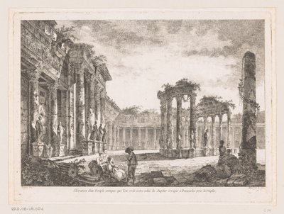 Gezicht op de Tempel af Jupiter Serapis Højde af et gammelt tempel, der menes at være det af Jupiter Serapis ved Pozzuoli nær Napoli (titel på objektet) af Richard de Saint Non