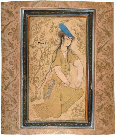 Pige i en pelshat, 1602. af Riza i Abbasi