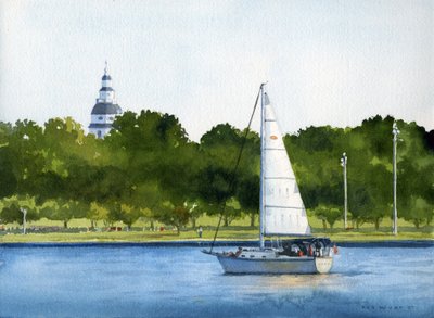 Sailing on the Severn, 2007 (akvarel på papir) af Rob Wood