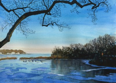 Winter Games, 2021 (akvarel på papir) af Rob Wood