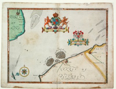 Dover til Sandwich og Blacknerse til Gravelines - Den spanske armada og den engelske flåde ud for Calais, ca. 1590 (manuskript) af Robert (after) Adams
