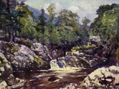 I Lledr-dalen (farve litho) af Robert (after) Fowler
