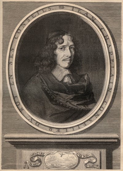 Portræt af Jean Chapelain (1595-1674), fransk digter - Stik - Jean Chapelain (1595-1674) Fransk digter og litteraturkritiker - Stik af Nanteuuil et grave par Peulot. af Robert (after) Nanteuil