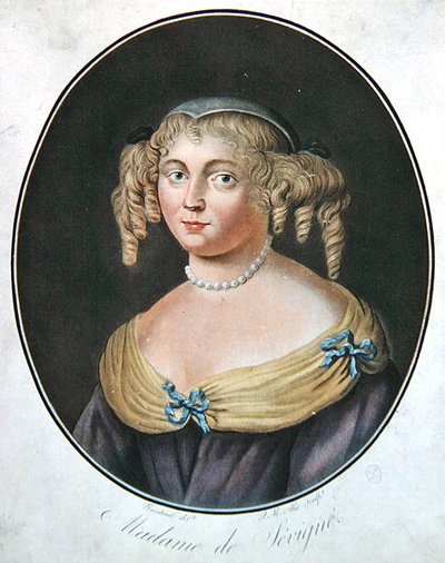 Portræt af Madame de Sevigne (farve litho) af Robert (after) Nanteuil