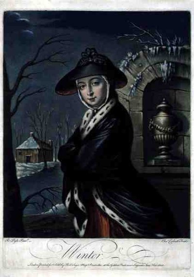 Winter, indgraveret af C. Corbutt (Richard Purcell) (fl.1746-66), pub. af Robert Sayer, ca. 1760 (mezzotintgravering) (se også 125558 og 125560-62) af Robert (after) Pyle