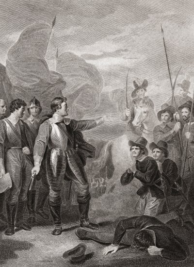Oliver Cromwell undertrykker Burford-mytteriet. (Print) af Robert (after) Smirke