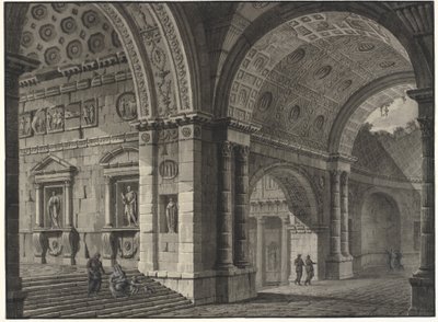 Arkitektonisk fantasi om det indre af en gammel bygning med delvist ødelagte hvælvinger af Robert Adam