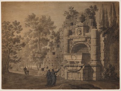 Capriccio med antikke figurer blandt klassiske monumentruiner af Robert Adam