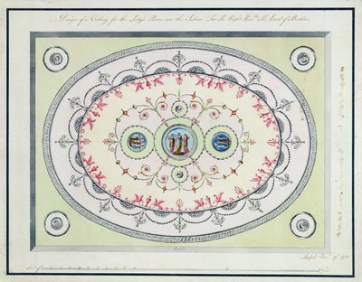 Design til loftet i Dameværelset, Headfort House, 1772 (wc, pen og blæk over grafit på lagt papir) af Robert Adam