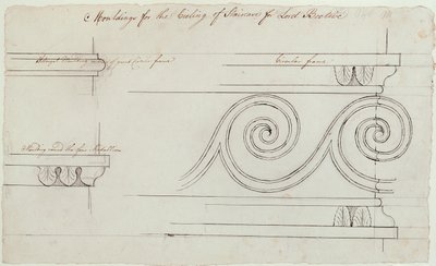 Design til lister på trappen, Headfort House, 1772 (pen og sort blæk over grafit på papir) af Robert Adam