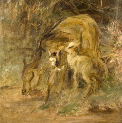 Ged og børn (olie på lærred) af Robert Alexander