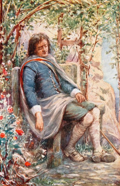 Christian sover i lysthuset (farvelitografi) af Robert Ambrose (after) Dudley