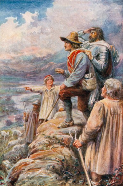 Pilgrimmene på de dejlige bjerge (farvelitografi) af Robert Ambrose (after) Dudley
