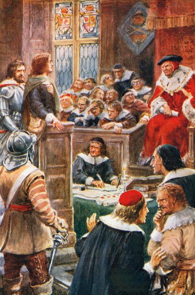 Retssagen mod Christian og Faithful (farvelitografi) af Robert Ambrose (after) Dudley