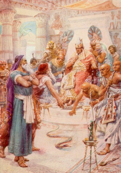 Moses og Aron foran Farao (farve litho) af Robert Ambrose Dudley
