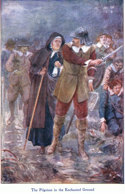 The Pilgrims in the enchanted ground, fra The Pilgrims Progress udgivet af John F Shaw & Co, ca. 1900