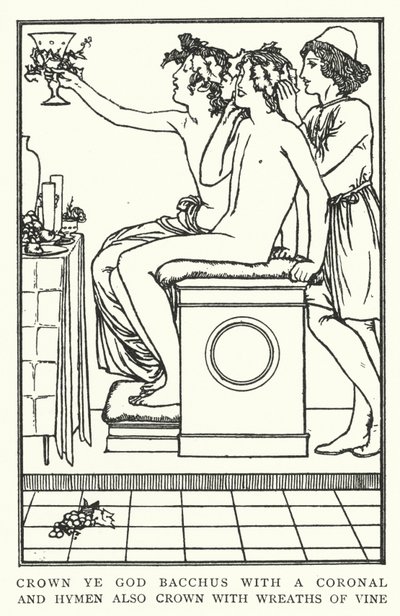 Krone Gud Bacchus med en koronal, og jomfruhinden krone også med kranse af vin (litho) af Robert Anning Bell