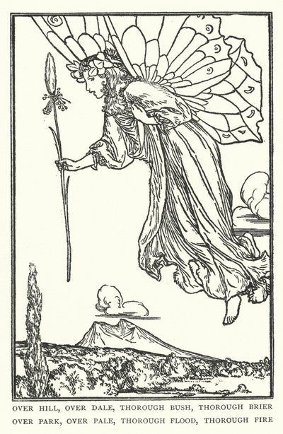 Over bakke, over dale, gennemgribende busk, gennemgribende brier, over parken, overbleget, grundig oversvømmelse, grundig brand (litho) af Robert Anning Bell