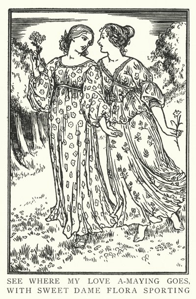 Se, hvor min kærlighed a-maying går, med søde dame Flora sporting (litho) af Robert Anning Bell