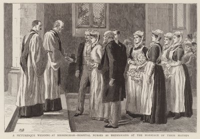 Et malerisk bryllup i Birmingham, hospitalssygeplejersker som brudepiger ved brylluppet af deres matrone af Robert Barnes