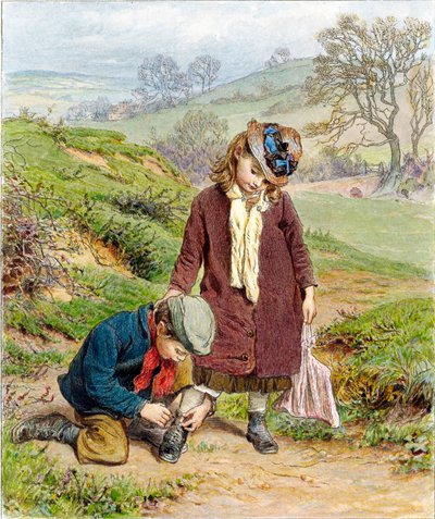 Bror binder sin søsters sko, pub. 1854. af Robert Barnes