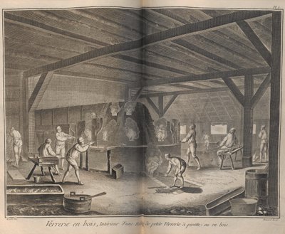 Fremstilling af glas. Fra Encyclopédie af Denis Diderot og Jean Le Rond dAlembert, 1751-1765. af Robert Benard