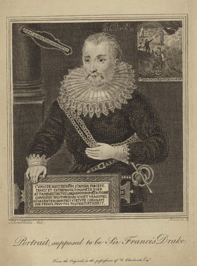 Francis Drake (gravering) af Robert Blemell (after) Schnebbelie
