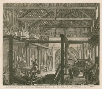 Et indvendigt billede af John Bunyans forsamlingshus i Zoar Street, Gravel Lane, Southwark, i sin nuværende tilstand af Robert Blemell Schnebbelie