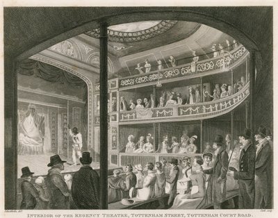 Interiør af Regency Theatre, Tottenham Street, Tottenham Court Road, London af Robert Blemell Schnebbelie