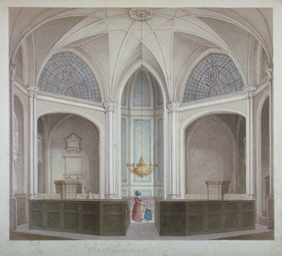 Interiør af Church of St Bartholomew-the-Less, City of London, 1834. af Robert Blemmell Schnebbelie