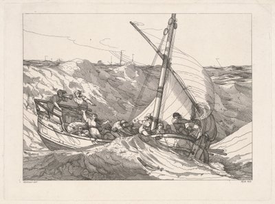 Båd i en storm på havet af Robert Blyth, after John Hamilton Mortimer
