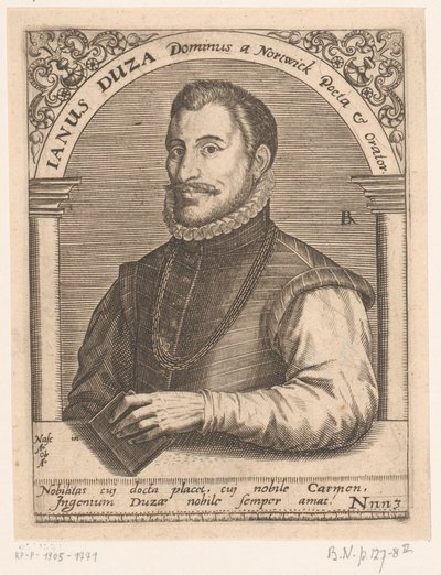 Portræt af Janus Dousa Janus Duza Dominus en Nortwick Poeta & Orator. (titel på objekt) Serie af portrætter af lærde fra det femtende og sekstende århundrede (serietitel) af Robert Boissard