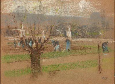 Løgplantning i Tuilerierne, Paris (pastel) af Robert Brough