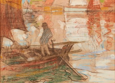 Concarneau Ferryman 1894 (pastel) af Robert Brough