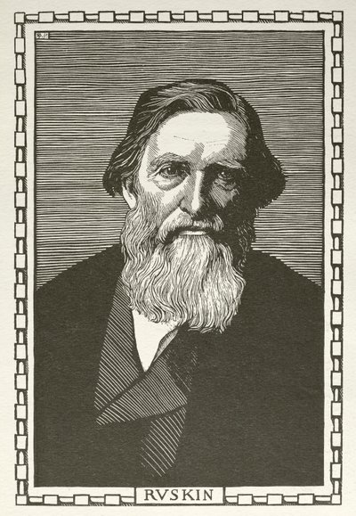 John Ruskin, engelsk forfatter, kunstkritiker, kunstner og socialtænker (træsnit) af Robert Bryden