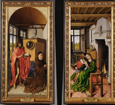 Sankt Johannes Døber og den franciskanske teolog Heinrich von Werl og Sankt Barbara (maleri på træ) af Robert Campin