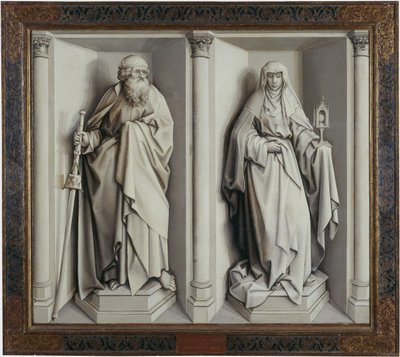 Marias og Josefs ægteskab. Baglæns af Robert Campin