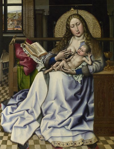 Jomfruen og barnet før en ildskærm, ca. 1440 af Robert, Campin
