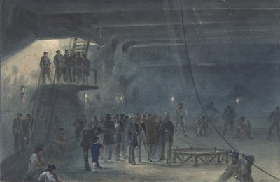 Oprulning af kablet i eftertanken om bord på Great Eastern ved Sheerness: Besøg..., 1865-66. af Robert Charles Dudley